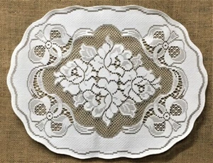 Lace Place Mat 14" x 18" White Roses and Bows Livingroom Dining Room - Picture 1 of 3