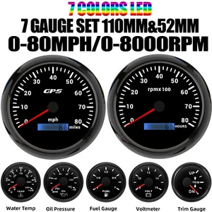 7 Gauge Set 110mm Boat GPS Speedometer 0-80MPH&Tachometer 8000RPM Waterproof - Picture 1 of 19