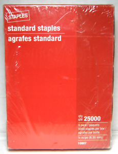STAPLES BRAND STANDARD STAPLES 1/4 IN 5 PACKS OF 5,000 - 25,000 TOTAL NEW SEALED