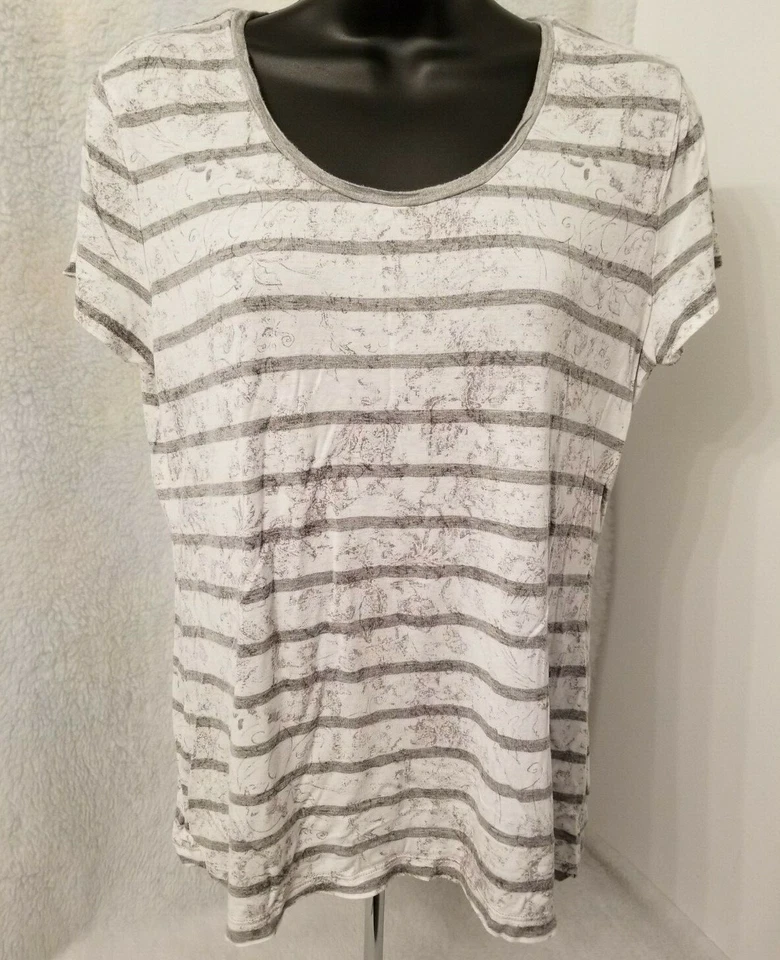 Camisa Top Blusa Mujer Mudd Juniors Talla XL X Grande Gris Blanco Floral Rayas Foto 1 de 4