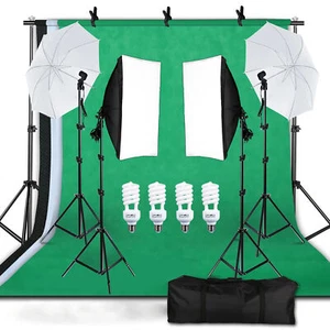 Andoer Hochwertiges Fotostudio Hintergrund System mit Softboxen und LED-Lampen - Bild 1 von 9