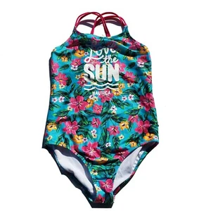 Girls Nautica Swimsuit Size Medium 8 10 Floral One Piece Love Sun Blue - Picture 1 of 5