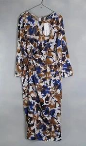 Zara Kleid Damen XL Midaxi Artsy Lack blau braun weiß leicht langarm - Bild 1 von 10