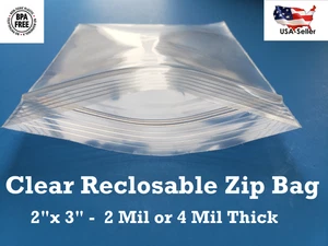2"x 3" Clear 2 or 4 Mil Plastic Zip Seal Bag Reclosable Top Lock Small Baggie - Picture 1 of 1