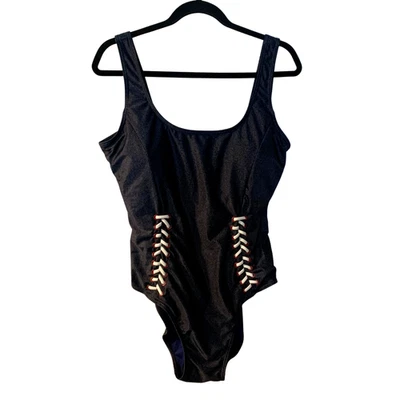 Juicy Couture Women's Y2K One Piece Swimsuit Size 2X NEW Blue Denim Look Lacing - Image 1 of 4