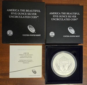 2015-P 5 oz .999 Silver ATB - Homestead NM Nebraska NE Burnished w/OGP & COA SN1 - Picture 1 of 3