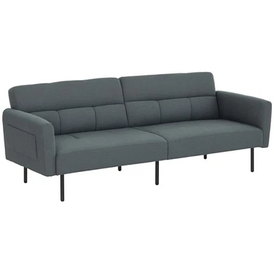 HOMCOM Divano Letto Effetto Lino con Schienale Regolabile su 3 Livelli Grigio - Immagine 1 di 4