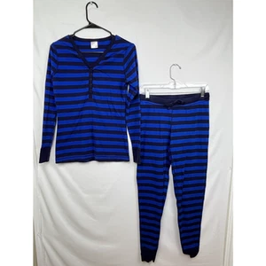 Hanna Anderson Boys/Girls Medium Blue Black Striped Pajamas Top and Bottoms - Picture 1 of 8