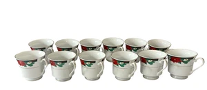 Vintage Tienshan Deck The Halls Coffee Cups Set of 12 Christmas Poinsettia China - Picture 1 of 13