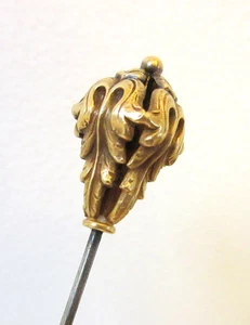 Antiguo alfiler de sombrero Enos Richardson 14k Art Nouveau hoja de acanto - Imagen 1 de 6