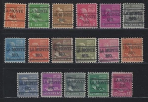 Precancels - MO - La Monte - Type 492 - 17 different Prexy denoms - Picture 1 of 2