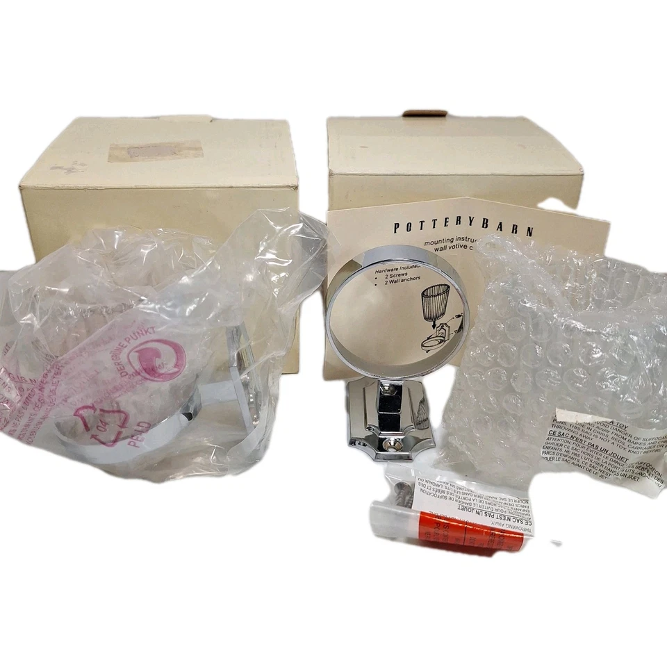 Aplique de pared cromado plateado Pottery Barn portavasos de vidrio votivo x2 con herrajes  Foto 1 de 4
