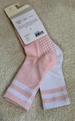 GAIAM 2-Pack Grippy Crew Socks Pilates Yoga Barre Pink White Stripe One Size - Image 1 of 3