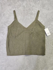 New Auden Women's Olive Green Knitted Cropped Tank Top Sleepwear Size S - Picture 1 of 2