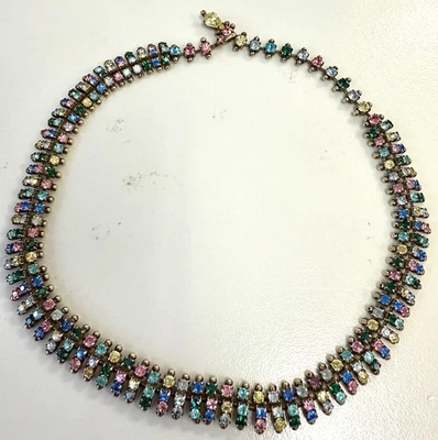 Collar Vintage .Kramer of New York Estrás Pastel Firmado Navette Cascada Foto 1 de 4