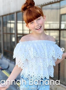 ❤️ Gr. 12 NEU Hannah Banana schönes weißes Mädchen-Tween-Top/Bluse mit Ösen letzte 1 - Bild 1 von 3