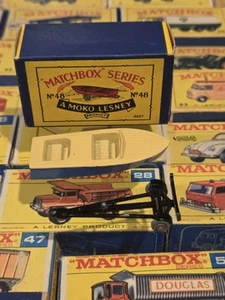 1961 Original Matchbox Lesney 48 METEOR SPORT BOAT & TRAILER RARE GRAY TIRES - Picture 1 of 4