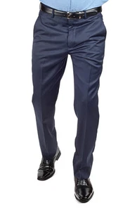 Tailored Slim Fit Navy Blue Separate Dress Pants Slacks Flat Front By AZAR MAN - Picture 1 of 4