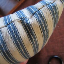 ANTIQUE PRIMITIVE DOLL FEATHER BED PILLOW CADET BLUE WIDE STRIPE TICKING FABRIC