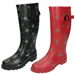 Mujer Spot On Informal Estampado Estrellas Botas de Agua X1R150 - Picture 1 of 10