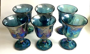 INDIANA ERNTE TRAUBE BLAU KARNEVAL GLAS WEINKELCHE: 6ER GRUPPE - SCHÖN! - Bild 1 von 4