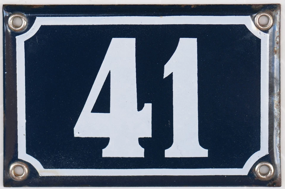 Old blue French house number 41 door gate plate plaque enamel steel metal sign - Image 1 of 1