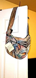 Neu mit Etikett Vintage Deadstock BOTARY 80er/90er Leder Crossbody Hobo handbemalt Airbrush - Bild 1 von 22