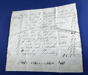 C1865 Recibo Manual Herrero Trabajo en Brig. Buque Judge Whitman en Calais, ME - Imagen 1 de 5
