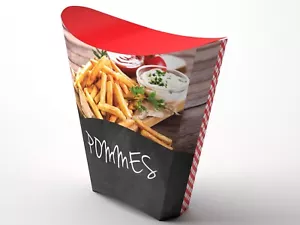 Pommes Box Verpackung Aus Pappe mit Deckel Groß 50 Stück(80x150x144 mm Schalen - Bild 1 von 2