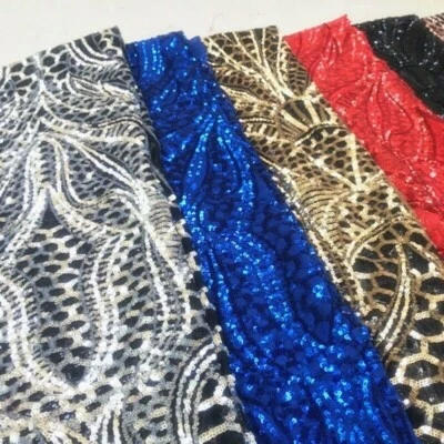 Sequins Mesh Embroidery Fabric Tulle Voile Wedding Prom Dress Costume Shiny Trim - Image 1 of 4