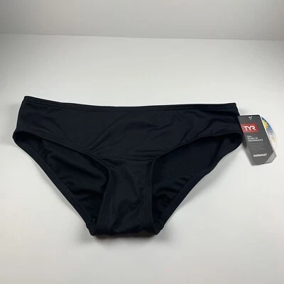 TYR Durafast Elite Solid Mid-Rise Bikini Bottoms Women's 12 Black Swimwear Beach - Image 1 of 4