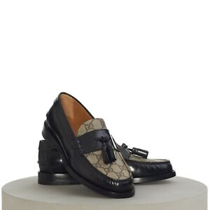 GUCCI 920$ Men's GG Loafer - Tassel, Black Leather & Ebony GG Canvas