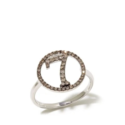 Rarities Women Sterling Silver Champagne Diamond Lucky Seven 7 Charm Ring Size 8 - Image 1 of 4