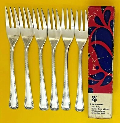 SET OF 6 WMF DEN HAAG THE HAGUE SILVERPLATE 90 GERMANY PASTRY FORKS 6.25" W/ BOX - Image 1 of 4