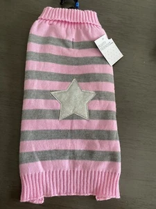 PET APPAREL PINK & GRAY STRIPE SILVER "STAR"  SWEATER Puppy/Dog MEDIUM NWT - Picture 1 of 3