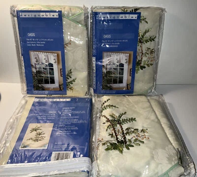 Designables Oasis 4 Valances Scalloped Palm Tree Embroidery 45" W X 18" L New - Image 1 of 4
