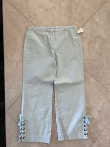 NEW EXPRESS Stretch Lite Blue Cropped Capri Pants 29" Waist Lace Up Leg Grommets - Picture 1 of 9