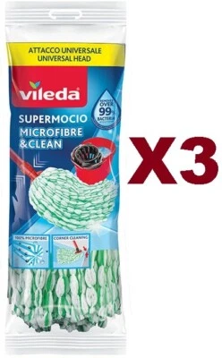3 PZ VILEDA FIOCCO SUPERMOCIO MICROFIBRE & CLEAN RICAMBIO MOCIO PER  PAVIMENTI - Immagine 1 di 2