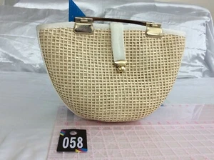 Vintage Handbag Purse Creme Woven Straw Tote w/ Wood Handles NWOT & Dust Bag - Bild 1 von 8