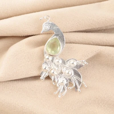 Colgante de amatista verde natural piedra de nacimiento hecho a mano plata pájaro colgante para amor Foto 1 de 2