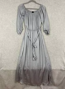 Aritzia Bardot Womens Size 8 Off The Shoulder Satin Maxi Dress Gray Belted - Picture 1 of 6