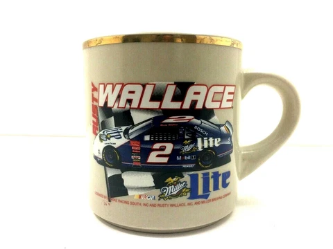NASCAR RUSTY WALLACE #2 MILLER LITE FORD TAURUS GOLD TRIM COFFEE MUG CUP #836 Cover