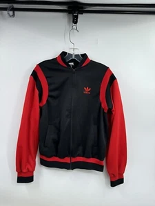 Adidas Original Black Varsity Jacket Youth XL Trefoil Taiwan Full Zip Vtg 80s - Picture 1 of 6