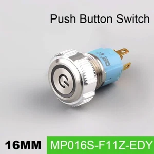 Interruttore a pulsante metallo 16 mm anello testa piatta LED IP67 mantenuto con lampada LED 3A - Foto 1 di 6