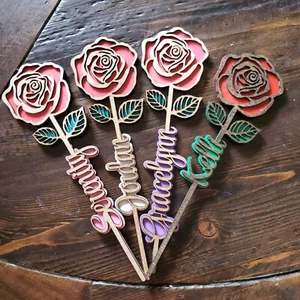 Personalized Wooden Rose Valentine's Day Mother's Day Birthday Handmade To Order - Picture 1 of 6