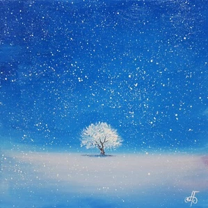 Original Winter Tree Oil Painting Snofall Landscape Wall Art by Ukrainian Artist - Picture 1 of 24