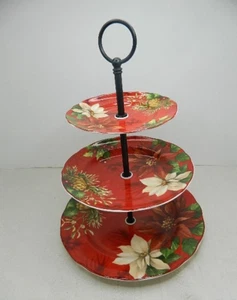 Bandeja para servir 222 Quinta POINSETTIA HOLLY 3 niveles porcelana fina 10,75", 8,75" y 6,5" - Imagen 1 de 9