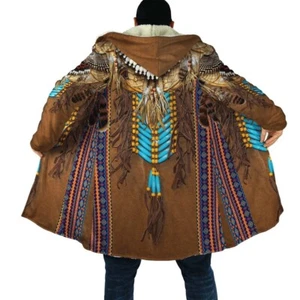 Symbolism Native American 3D All Over Printed Hooded Cloak Coat - Picture 1 of 3