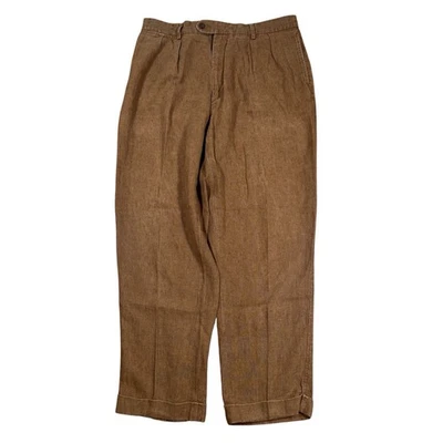 Daniel Cremieux Collection 男式意大利亚麻棕色裤子尺寸 34x29 — 第 1/4 张图片