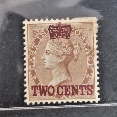 Straits Settlements 1867 crown surcharge (2 Cents) on India QV One Anna MH - Image 1 of 2